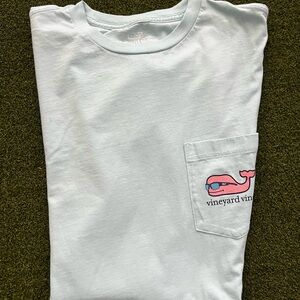 Vineyard Vines Light Blue Shirt with Pink Whale Logo